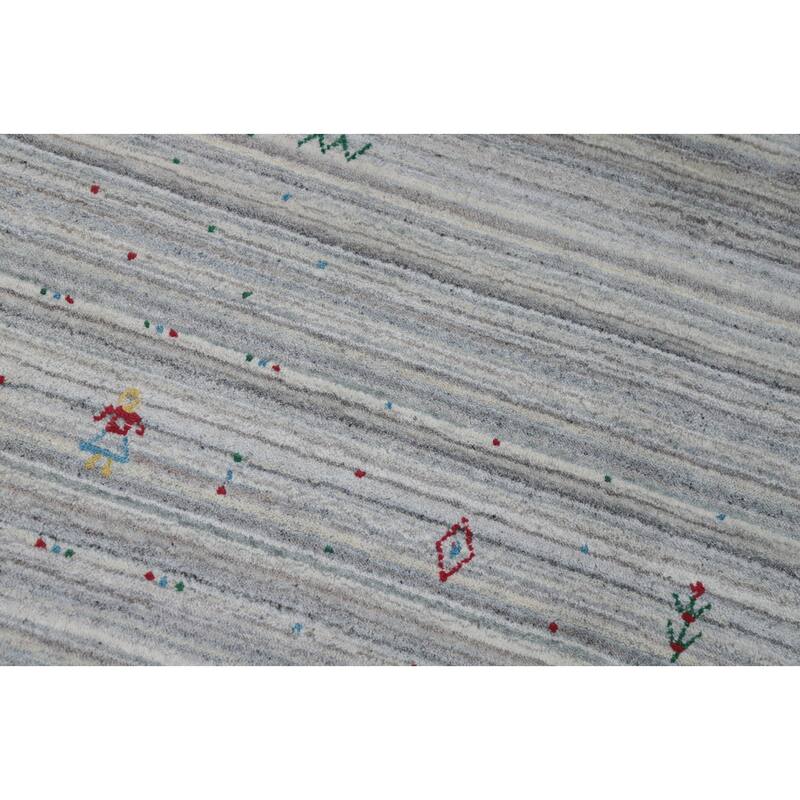 Hand Knotted Oriental Silk Carpet Tribal Animal Pictorial Greys & Charcoal Gabbeh Area Rug - 10' 1'' X 8' 2''