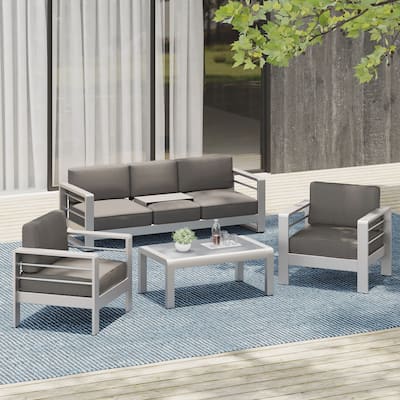 Cape Coral Outdoor 4 Piece Aluminum Chat Set with Water Resistant Cushions by Christopher Knight Home