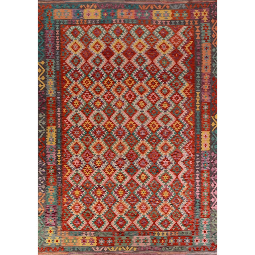 Reversible Multi-Color Kilim Oriental Area Rug Hand-Woven Wool Carpet - 9'9"x 12'10"