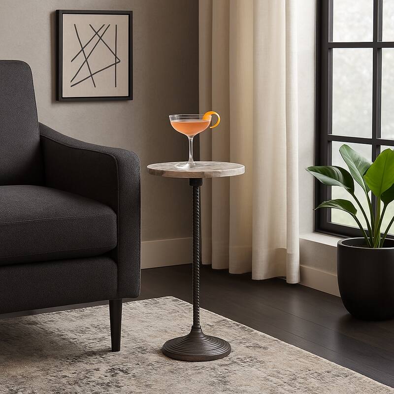 Metal and Stone Accent Table with Aluminum Base - Modern Stylish Side Table for Home Decor