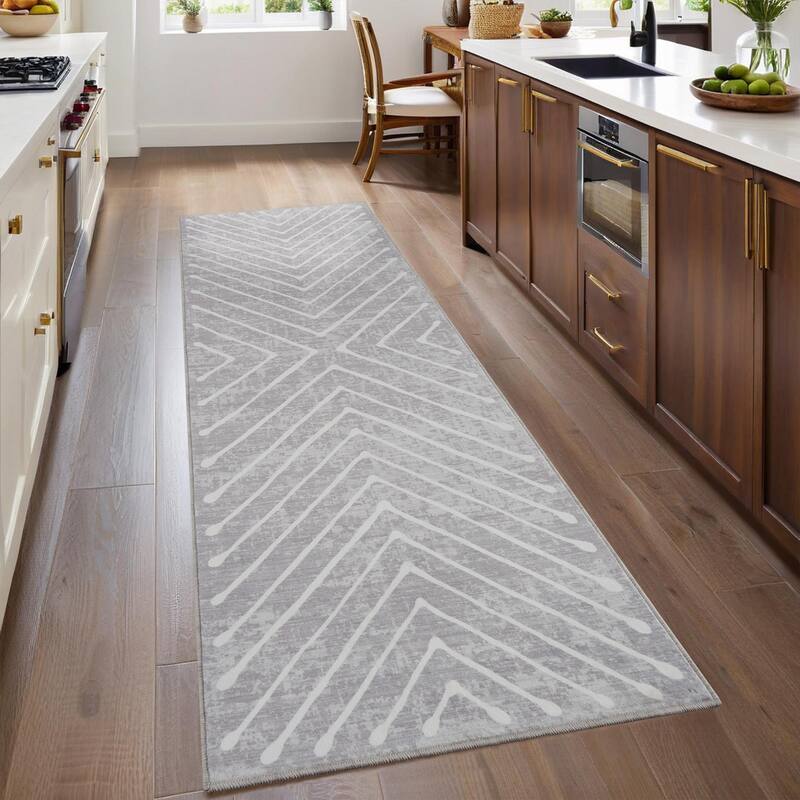 Modern Geometric Area Rug Farmhouse Stripe Area Rug Living Room Stain Resistant Non-Slip Carpet for Bedroom Dining Room