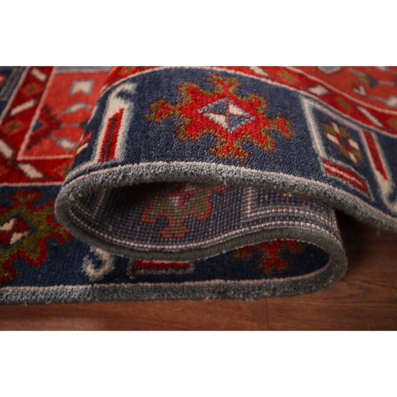 Geometric Kazak Indian Area Rug Handmade Wool Carpet - 4'0"x 5'11"