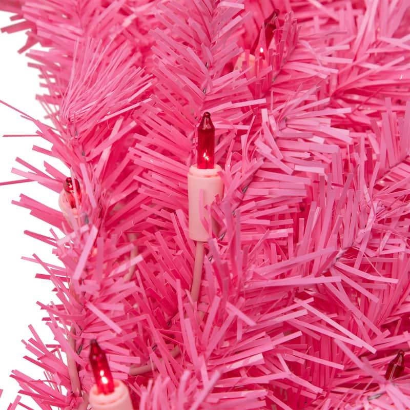 36" Pre-Lit Pink Spruce Artificial Christmas Wreath, Pink Lights