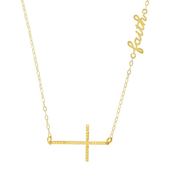Just Gold Sideways Cross 'Faith' Script Necklace in 10K Gold - Yellow