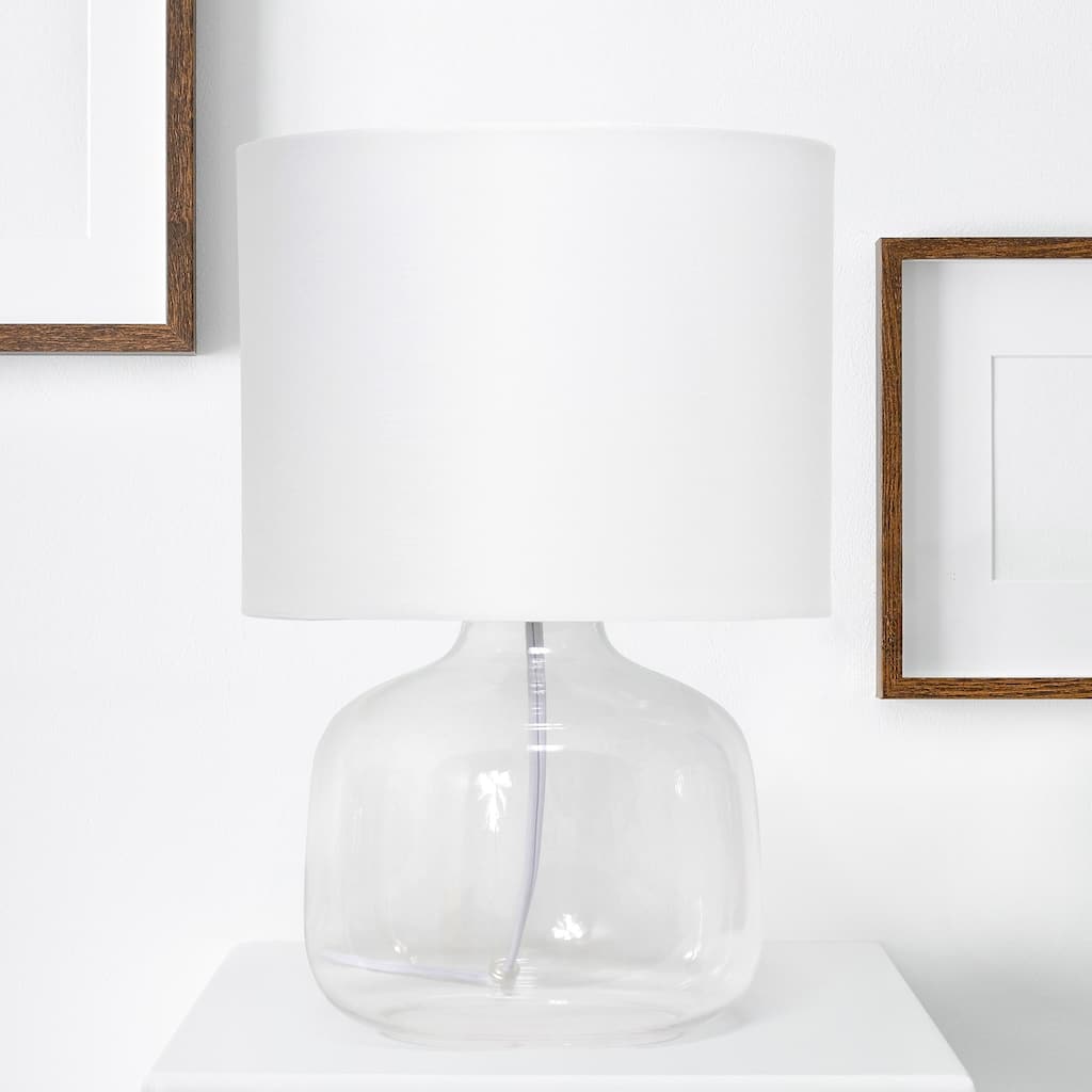 Round Glass Table Lamp with Drum Shade - 13.75" - Clear and White