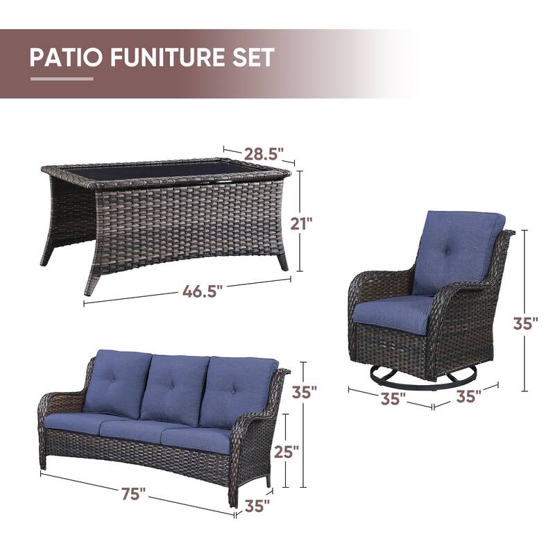 Gymojoy 4-Piece Patio Sofa with Swivel Glider Chair Set