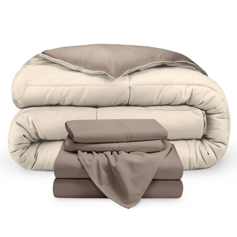 Bare Home Down Alternative Reversible Bed-in-a-Bag - Sand/Taupe, Sheets: Taupe - Full
