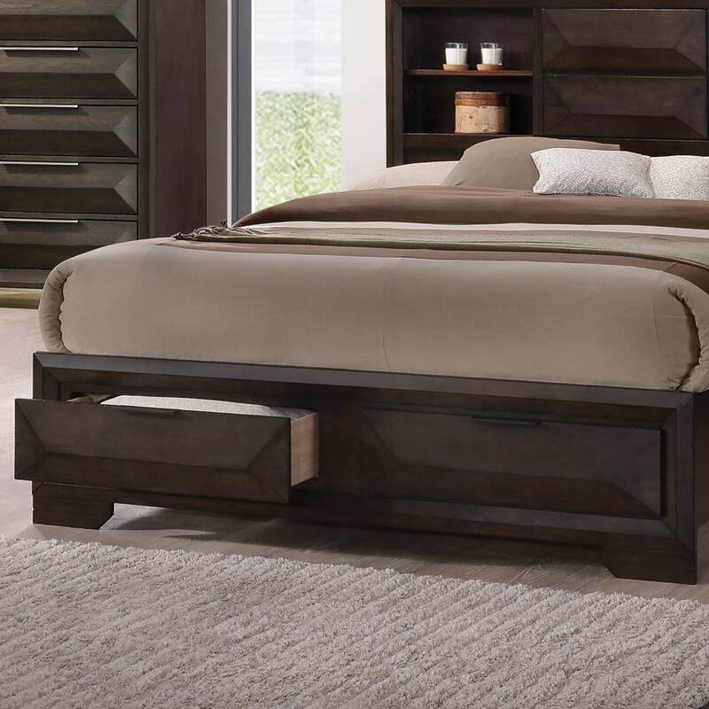 Furniture of America Zuloey Transitional Espresso Wood Bookcase Headboard Platform Bed with Footboard Storage Drawers