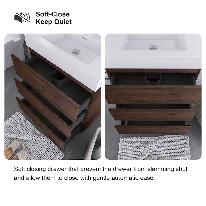 Wood Freestanding Bathroom Vanity Set with White Integrated Resin Sink