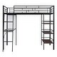 preview thumbnail 21 of 32, Loft Metal Bed with 3 Layers of Shelves and Desk, Stylish Metal Frame Bed with Whiteboard