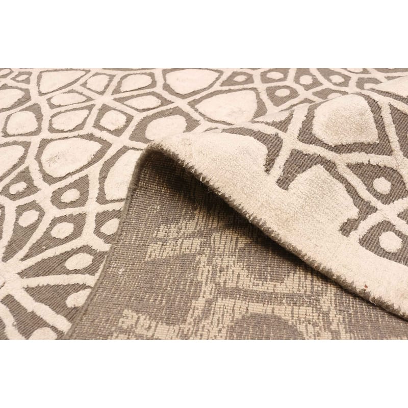 ECARPETGALLERY Hand Loomed Elysian Beige, Dark Brown Viscose, Wool Rug - 4'10 x 7'0