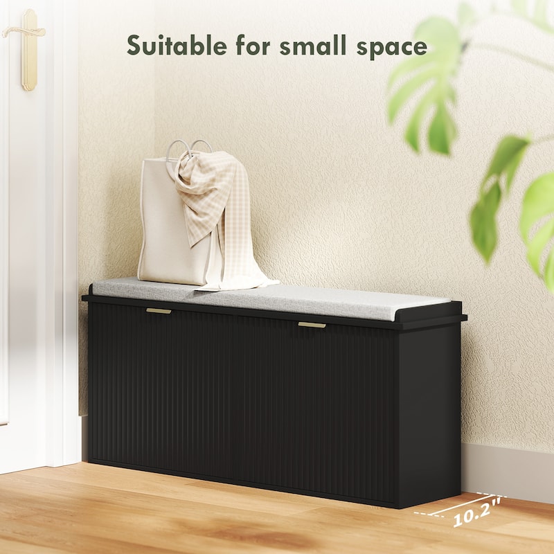 Cushion Seating Shoe Bench with Storage Drawers and Beadboard Panel Perfect Holds Up to 10 Pairs - 40.9" W x 10.2" D x 18.7" H