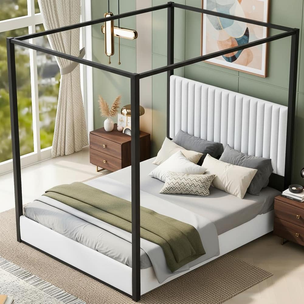 Upholstered Canopy Platform Bed with Velvet Headboard & Metal Frame by Harper&Bright Designs