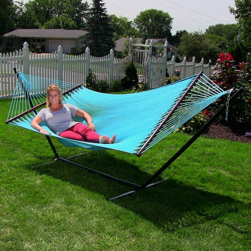 Sunnydaze Large 2-Person Rope Hammock with Spreader Bar & Hammock Stand