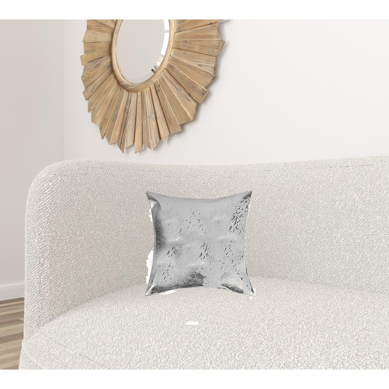 18 X 18 Silver Animal Print Cowhide Throw Pillow
