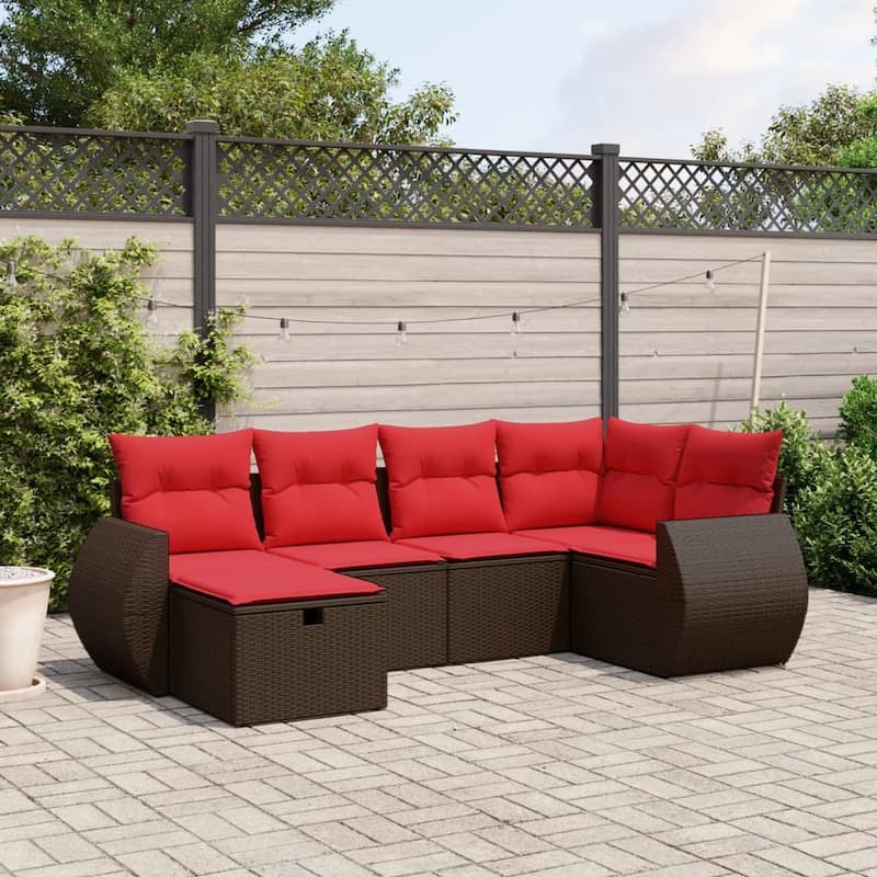 vidaXL Patio Sofa Set with Cushions Outdoor Conversation Furniture Poly Rattan - Brown without table - 24.4" x 24.4" x 27.2"