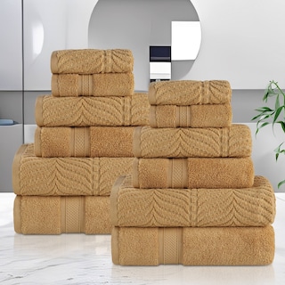 Superior Chevron Zero Twist Solid and Jacquard Cotton 12 Piece Towel Set