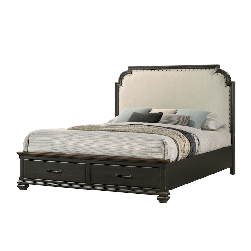 Josalina Brown Fabric Upholstered Storage Platform Bed - King
