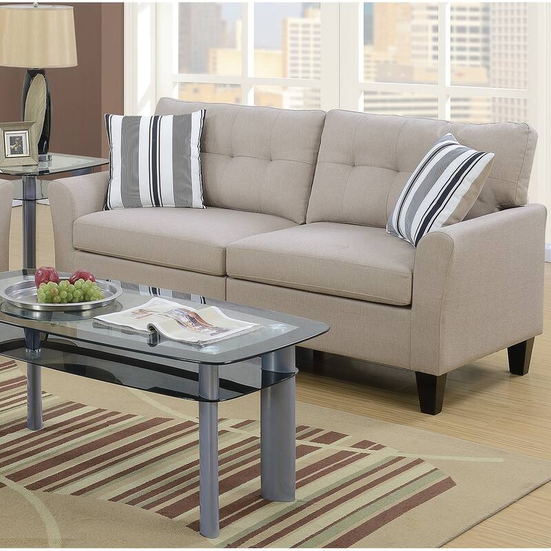 2pc Beige Sofa Set with Plywood Base and Solid Pine Frame