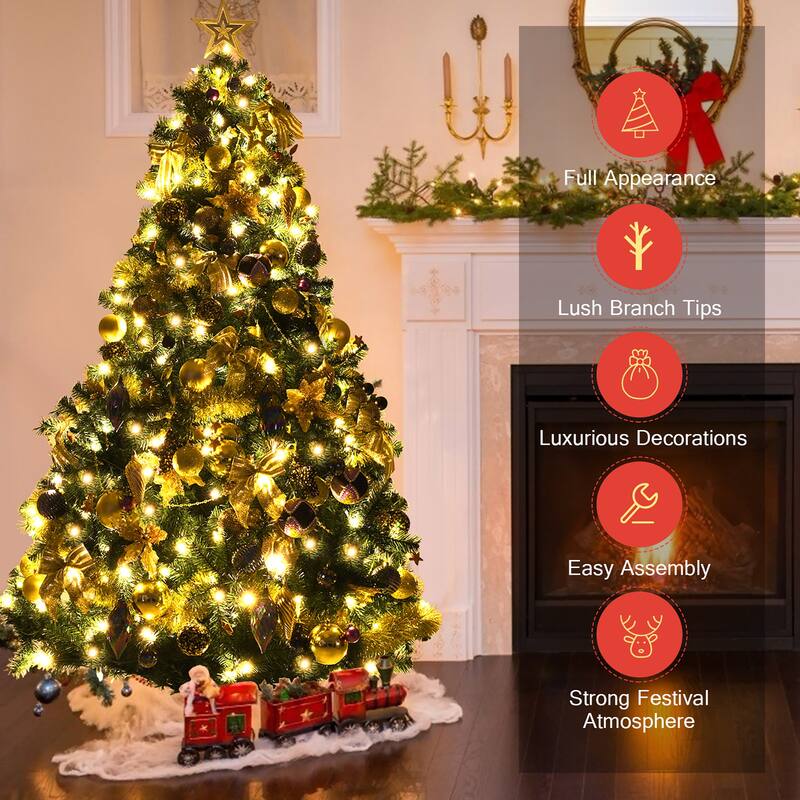 Costway 7.5FT Pre-Lit Artificial Christmas Tree 1100 Tips w/140 - See Details