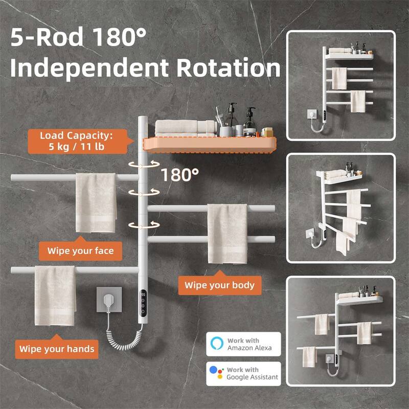 Smart Rotating Heated Towel Rack for Bathroom,Towel Warmer