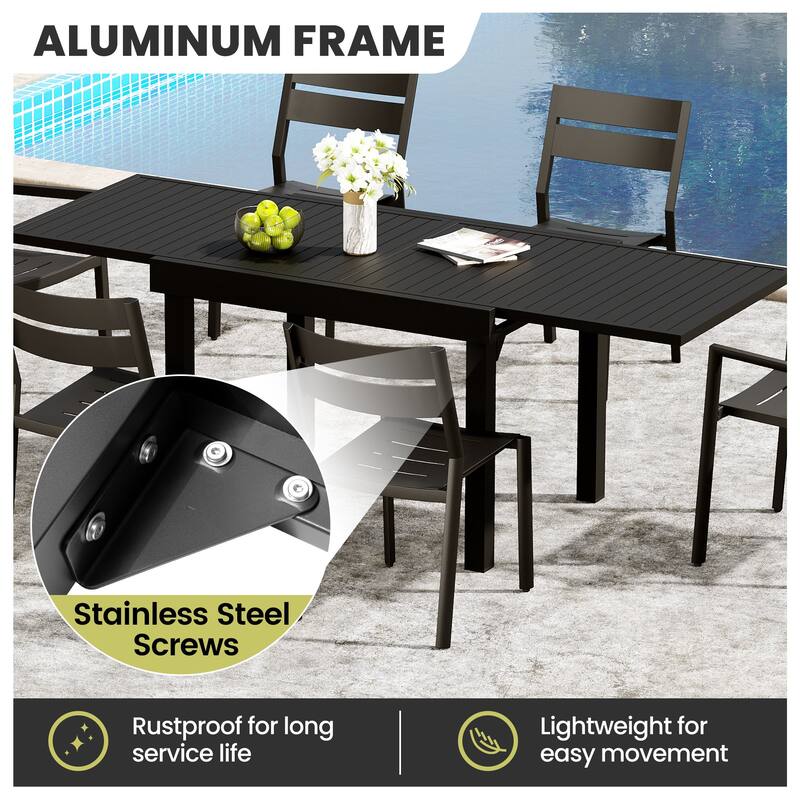 7/11-Piece Set Outdoor Aluminum Expandable Patio Dining Table and Chairs Set