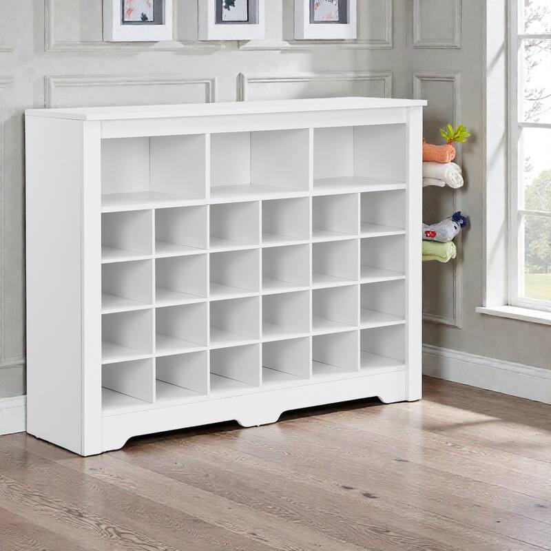 Modern 24 Cubby Shoe Cabinet, Sleek Shoe Storage Console with Curved Base for Entryway Hallway