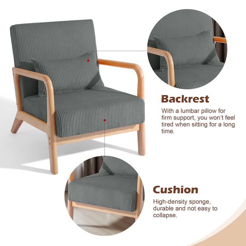 Uixe Modern Solid Wood Upholstered Corduroy Accent Chair - Single