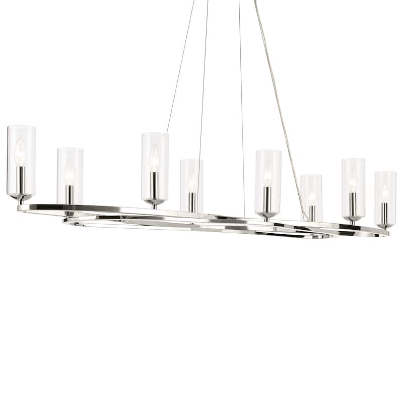 Harpin 52.5 Inch 8 Light Linear Chandelier with Clear Glass in Polished Nickel