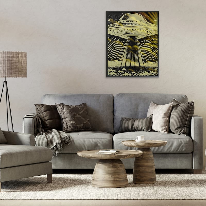Stupell Mysterious Alien UFO Framed Giclee Art Design By Jesse Keith