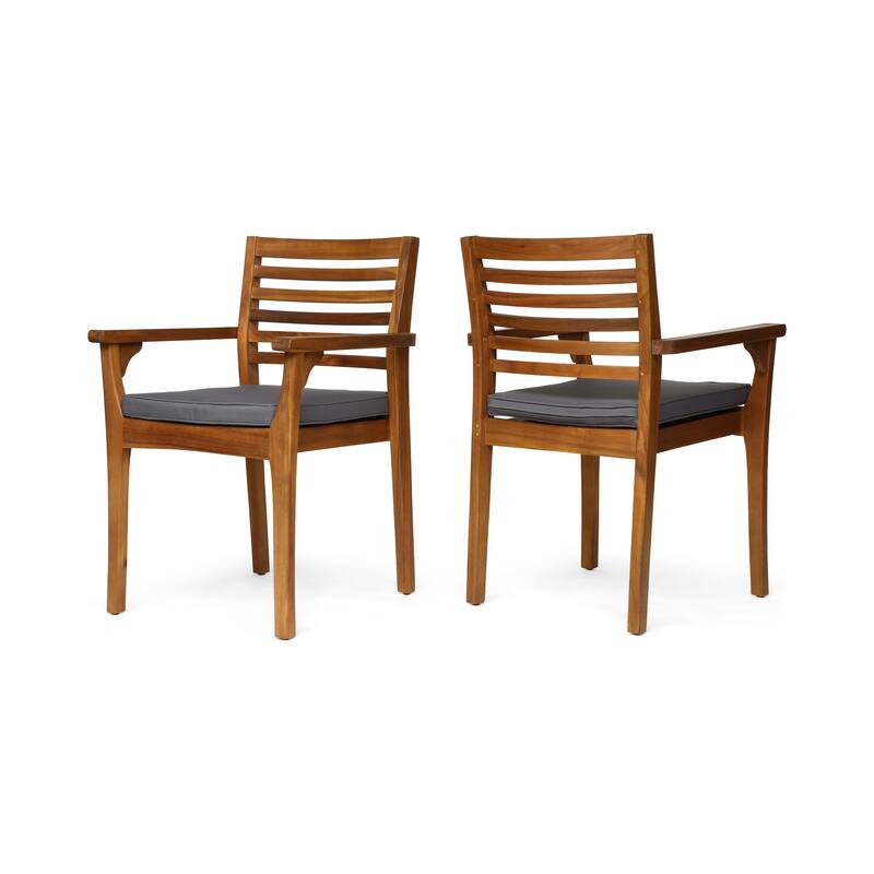 Roomfitters 2-Piece Outdoor Dining Chairs, Acacia Wood and Wicker Hybrid Seating with Water-Resistant Cushions