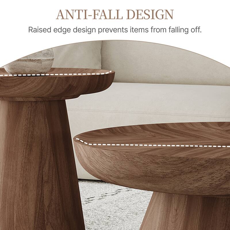 Coffee Table Set of 2, Brown, Solid Wood Texture