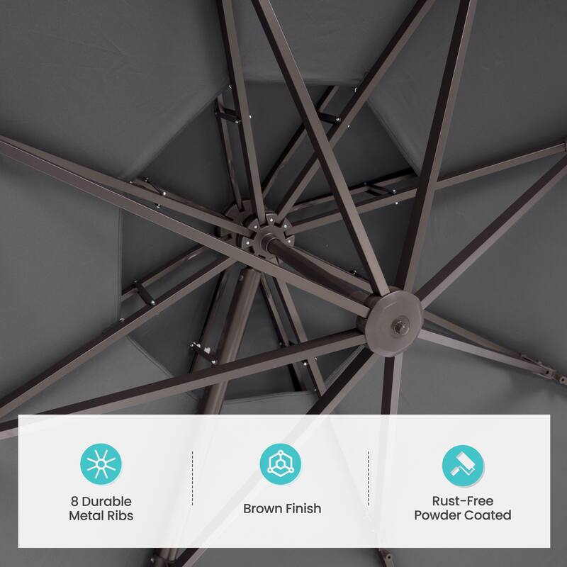 10 FT x 13 FT Outdoor Luxury Solar LED Patio Cantilever Umbrella With Base