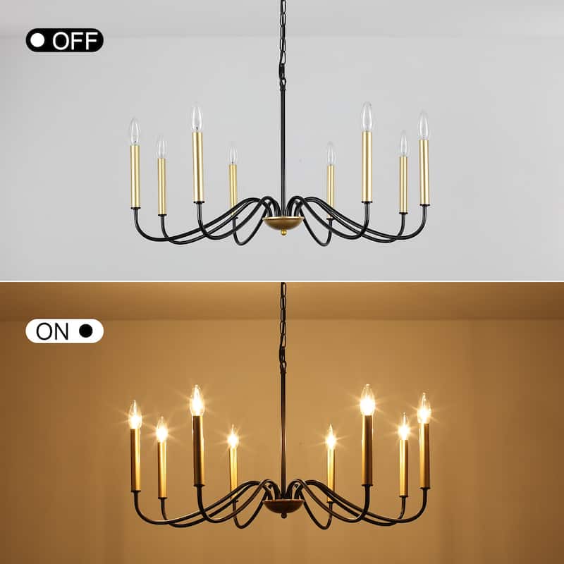 8-Light Simple Candle Chandelier, Traditional Chandelier, Farmhouse Metal Ceiling Light for Dining Room - W28.74"x H14.96"