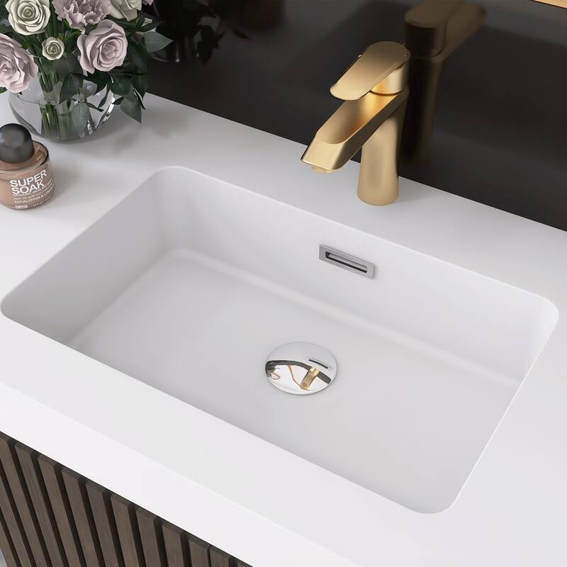 59.6'' Freestanding Bathroom Vanity with White Integrated Solid Surface Sink in Smoked Oak - 59.49'' x 19.11'' x 36.45''