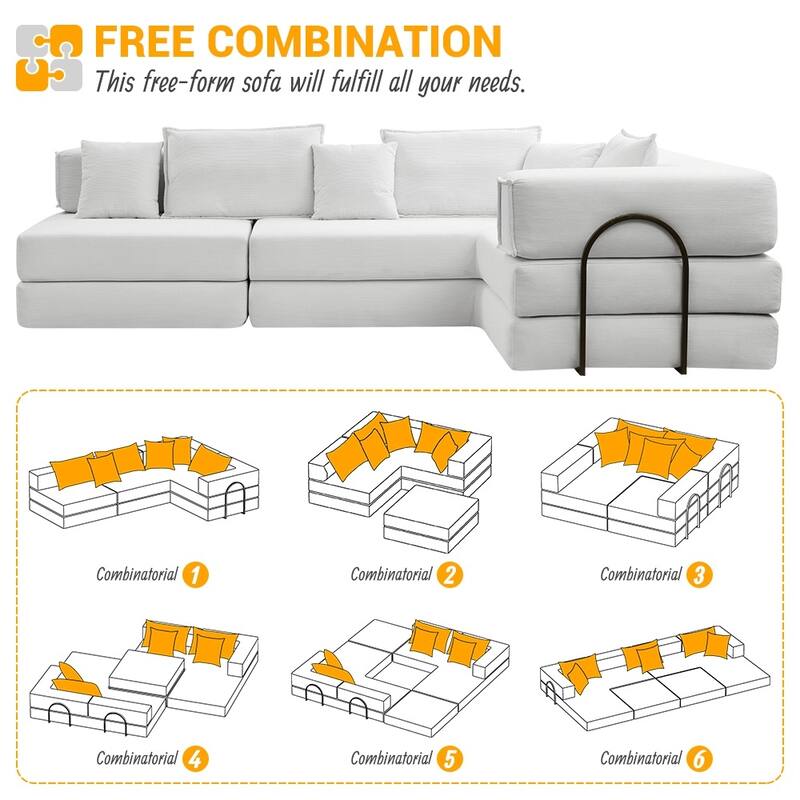 118.2" Modular L-Shaped Oversized Upholstered Sectional Sofa Set with 6 Pillows
