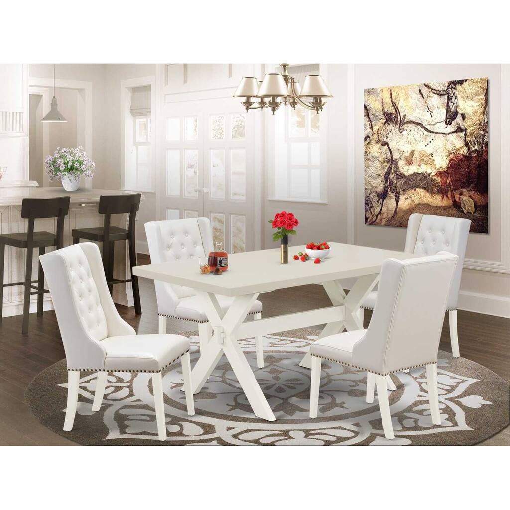 HomeStock 5-Piece Natural Oak Finish Solid Wood Top Dining Table with 4 Chairs