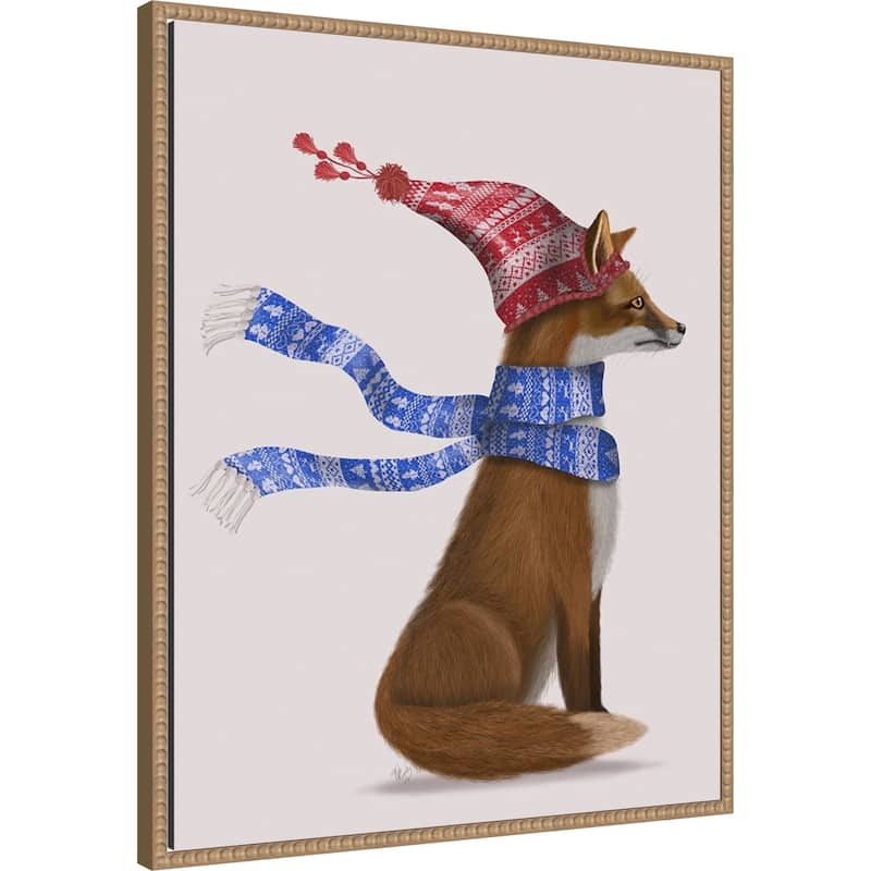 Windswept Fox by Fab Funky (23 x 28 in.), Framed Canvas Wall Art Print - Sylvie Beaded Rustic Natural