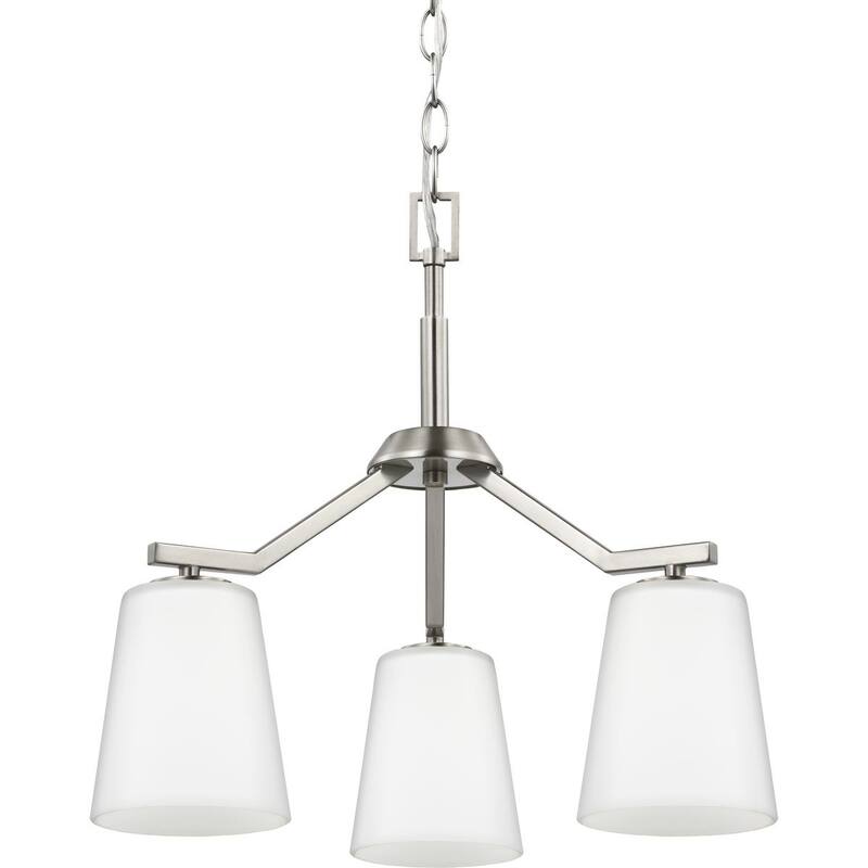 Vertex Collection Three-Light Brushed Nickel Etched White Contemporary Convertible Chandelier - 18 in x 18 in x 16.75 in