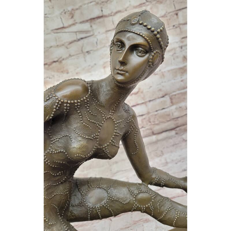 Dimitri Chiparus Graceful Art Deco Dancer Girl Bronze Sculpture On Marble Base