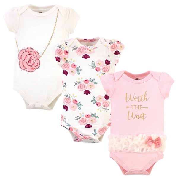 slide 1 of 1, Little Treasure Baby Girl Cotton Bodysuits 3pk, Worth The Wait 12-18 Months - Worth The Wait
