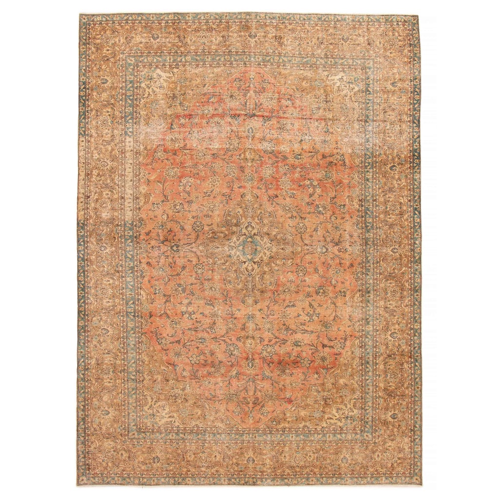 ECARPETGALLERY Hand-knotted Antalya Vintage Coral Wool Rug - 9' 4" x 12' 10"