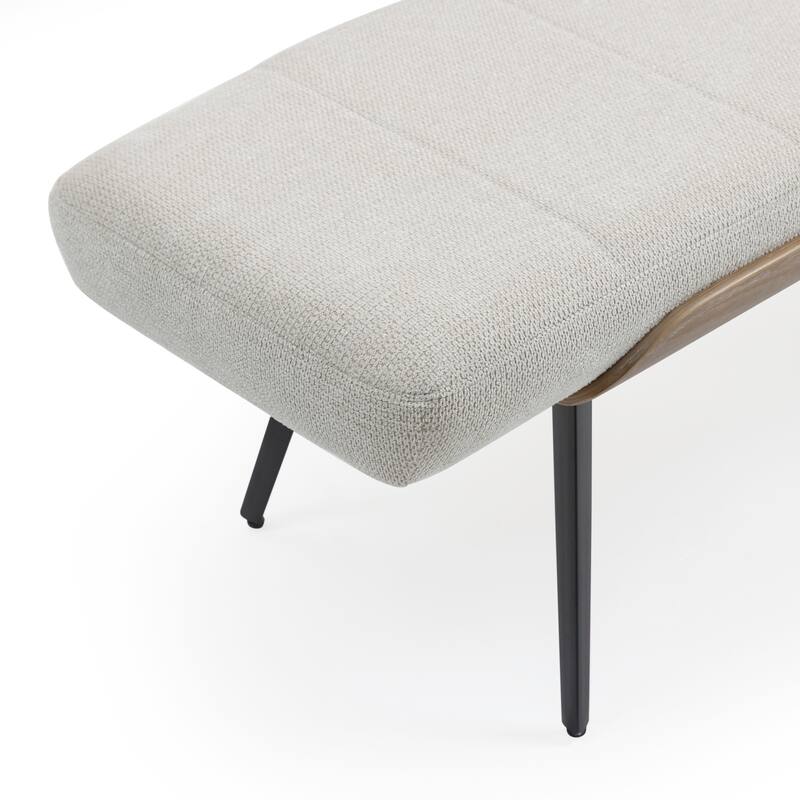 Bevin Beige Washed Woven Fabric Bench with White Washed Wood Accents and Black Iron Legs