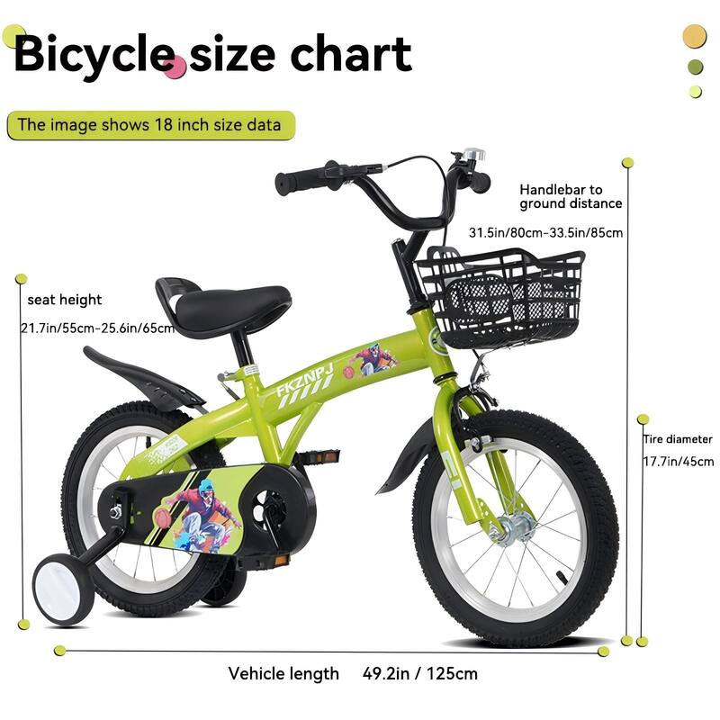 18 Inch Kids Bike with Adjustable Saddle, Dual Brakes and Training Wheels Steel Frame Bicycle for Ages 5-10