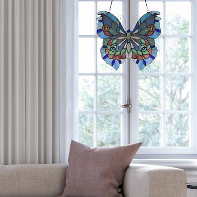 River of Goods 12"H Love Life Butterfly Stained Glass Window Panel - 12.5" x 0.5" x 12"