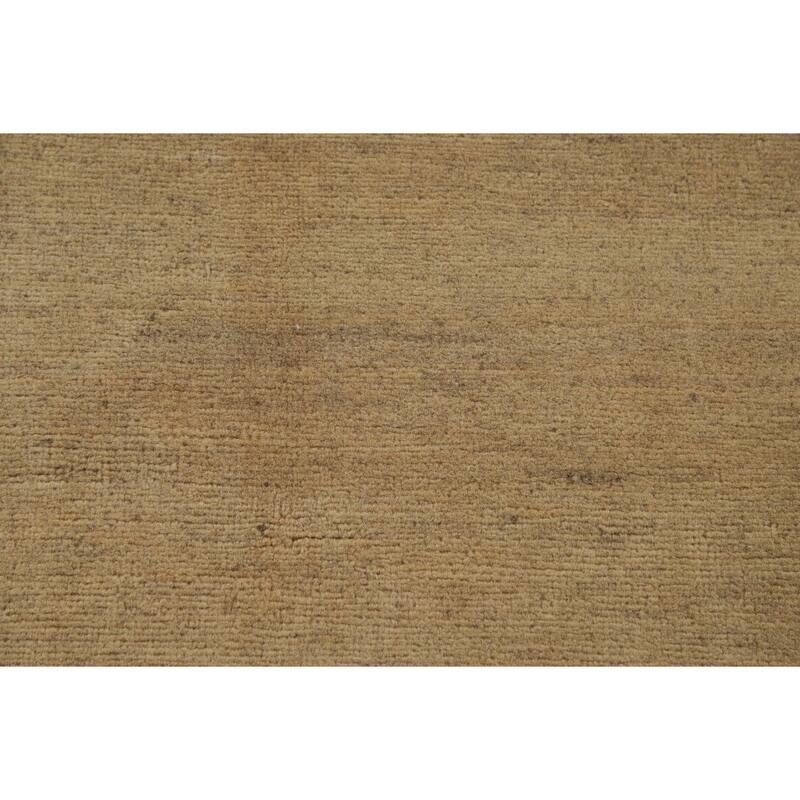 Modern Muted Yellow Gabbeh Runner Rug Hand-Knotted Wool Carpet - 2'8" x 9'8"