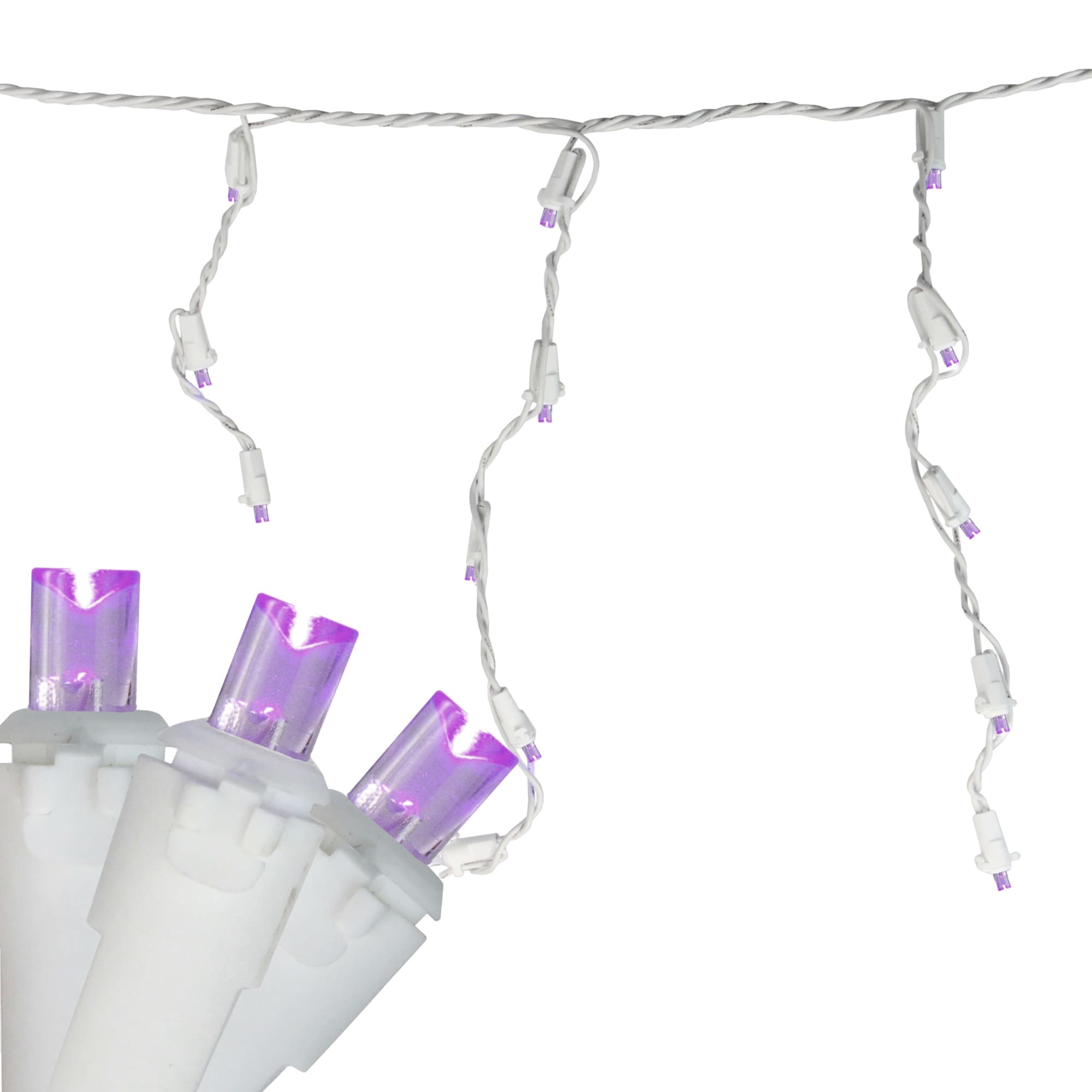 100 Count Purple LED Wide Angle Icicle Christmas Lights 5.5 ft White Wire - 5.5'