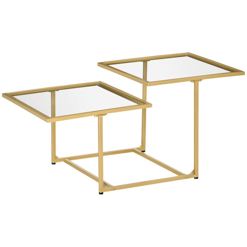 Tempered Glass Coffee Table with 2 Square Tabletops