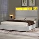 preview thumbnail 2 of 10, 53'' Tall Storage Wingback Headboard, Corduroy Upholstered Platform Bed Frame with Charging Station and RGB LED Lights