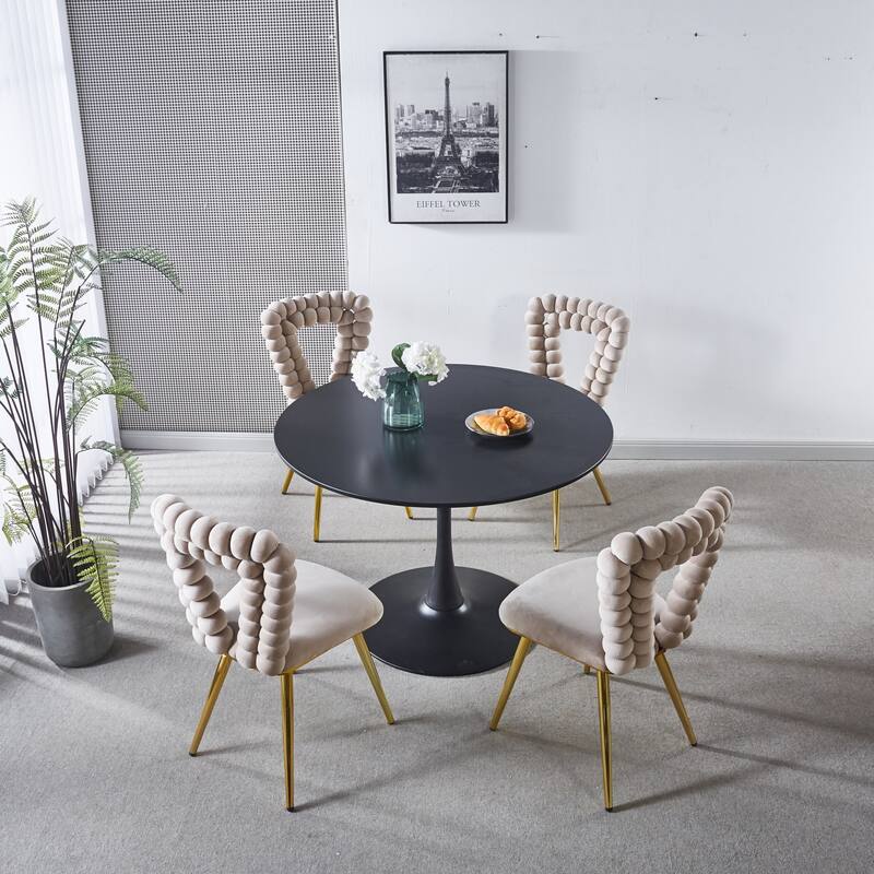 Modern chair(set of 4 ) with iron tube legs, soft cushions and comfortable backrest, hairball back